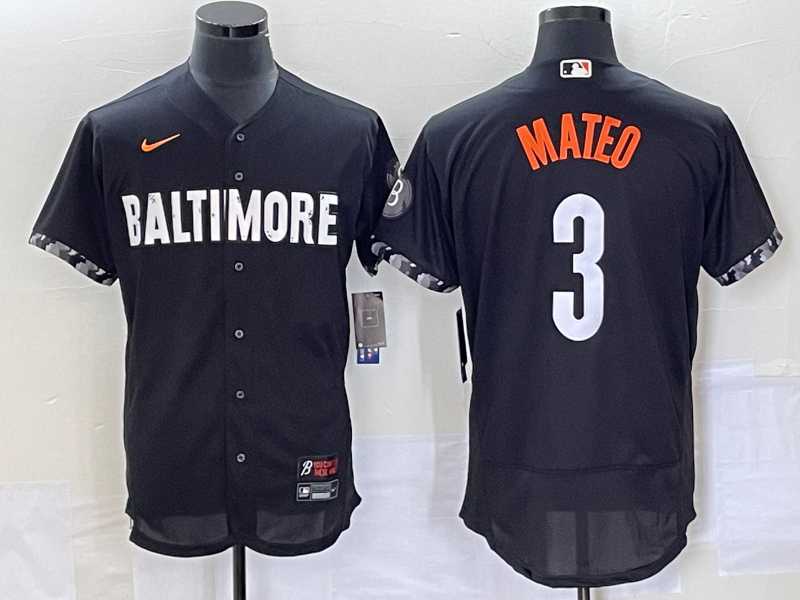 Mens Baltimore Orioles #3 Jorge Mateo Black 2023 City Connect Flex Base Stitched Jersey
